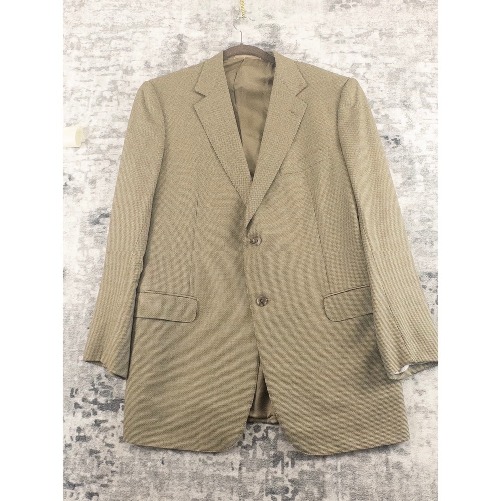 Ermenegildo Zegna Mens Tan Windowpane Houndstooth Wool Blazer Sport Coat 56L